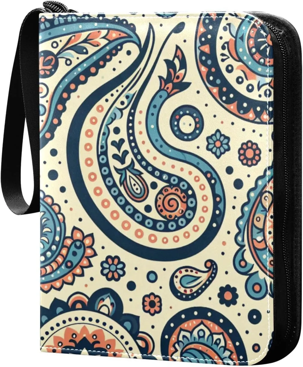 Retro Paisley Pattern Card Binder 4 Pocket Trading Card Album Fits 400 Sports/Game Cards, PU Cover 3 Ring Card Collection with 50 Removable Sleeves