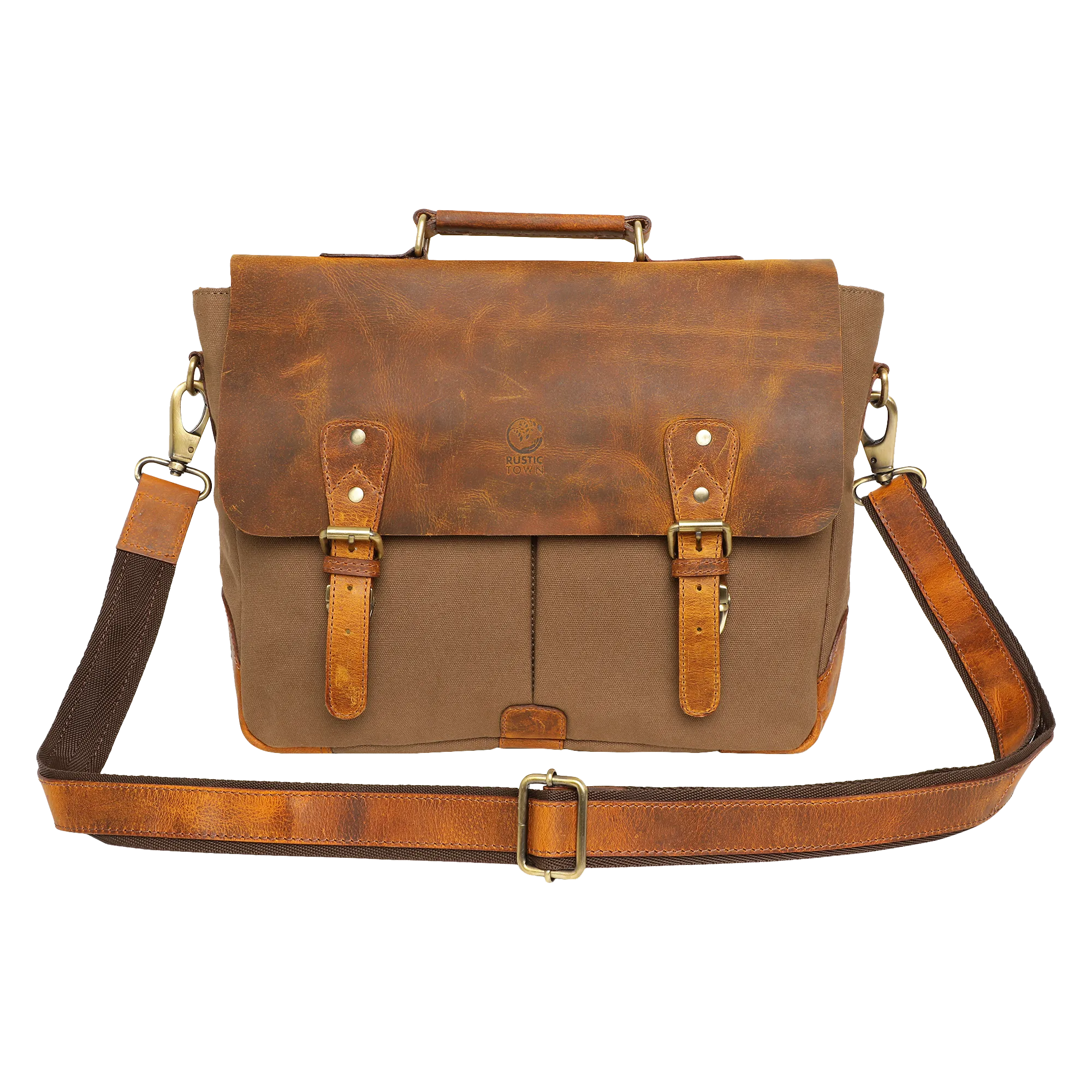 Retro Style Leather Canvas Messenger Bag Briefcase Laptop Bag (Olive Green)