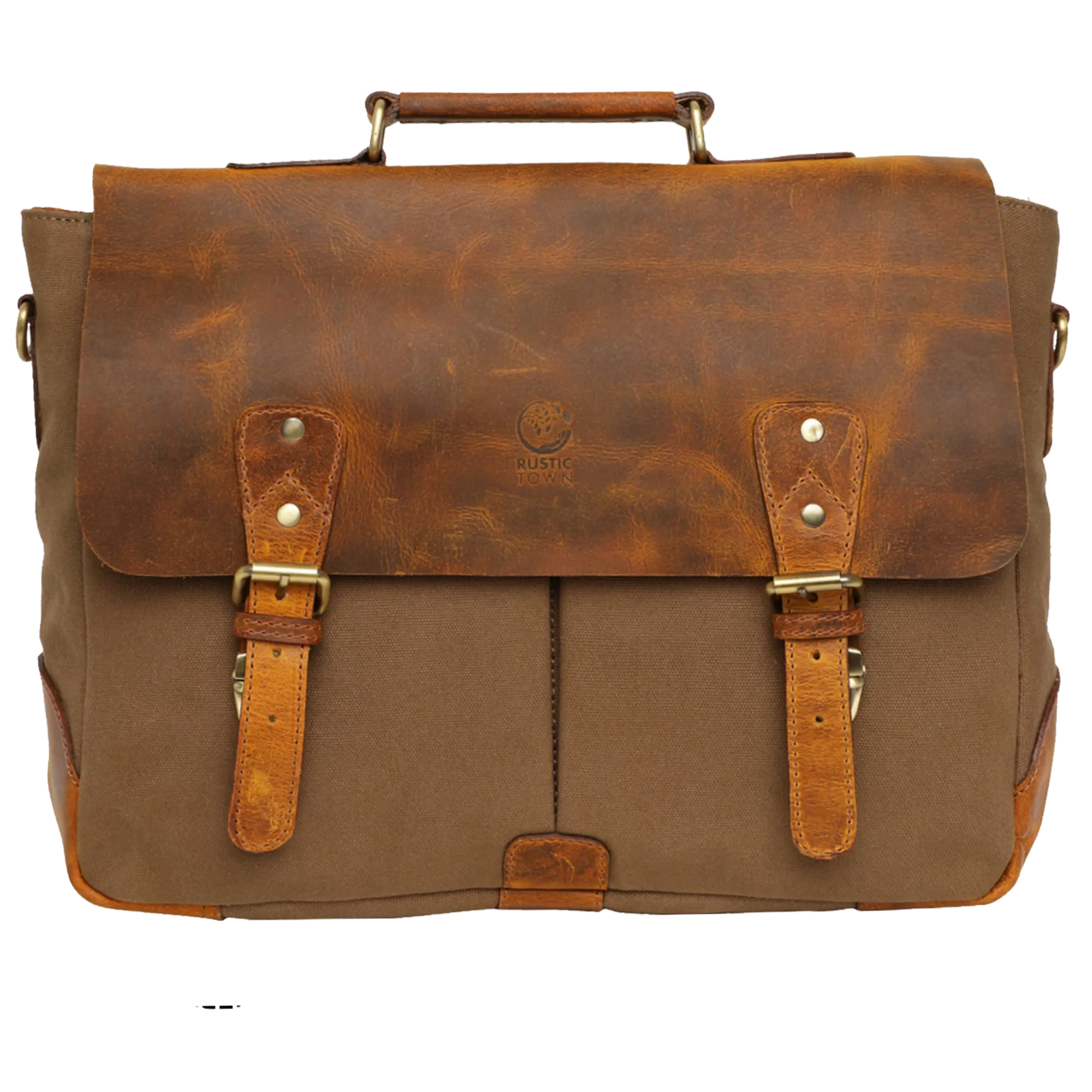 Retro Style Leather Canvas Messenger Bag Briefcase Laptop Bag (Olive Green)