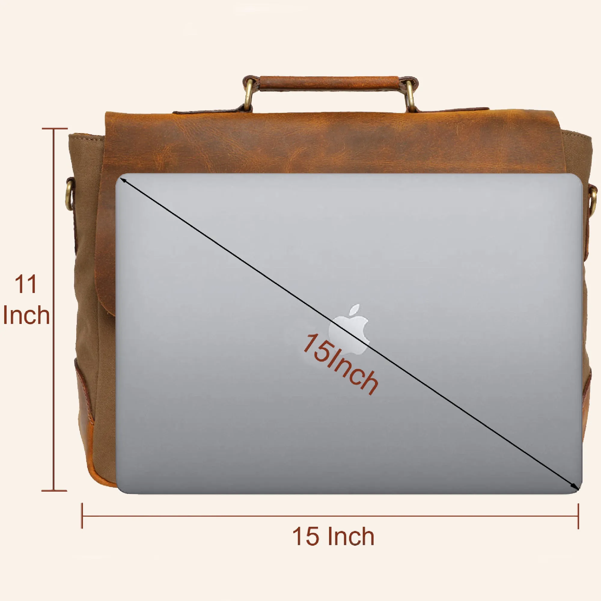 Retro Style Leather Canvas Messenger Bag Briefcase Laptop Bag (Olive Green)