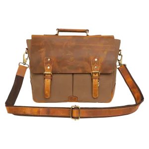 Retro Style Leather Canvas Messenger Bag Briefcase Laptop Bag (Olive Green)