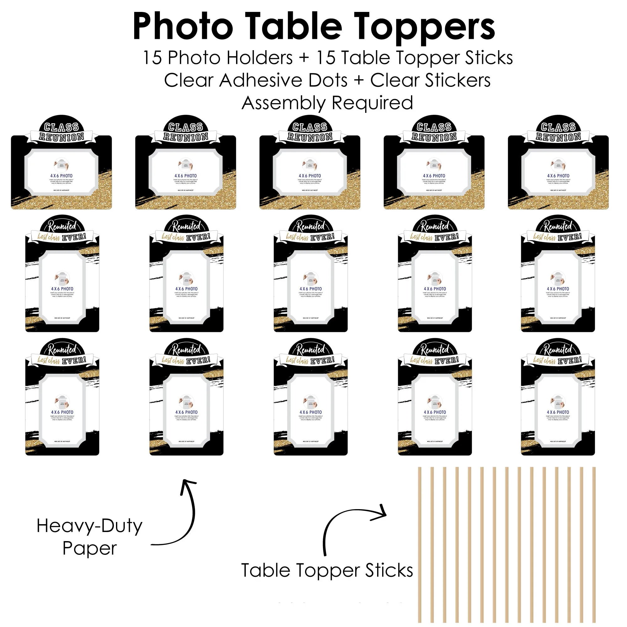 Reunited - School Class Reunion Party Picture Centerpiece Sticks - Photo Table Toppers - 15 Pieces