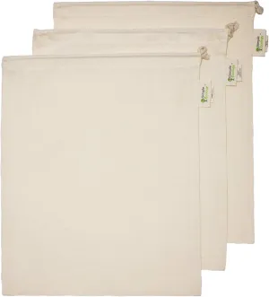Reusable Grocery Produce Shopping and Storage Bags, Organic Cotton Muslin, Large 3 pack