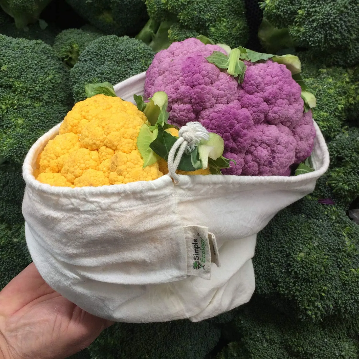 Reusable Grocery Produce Shopping and Storage Bags, Organic Cotton Muslin, Medium 3 pack