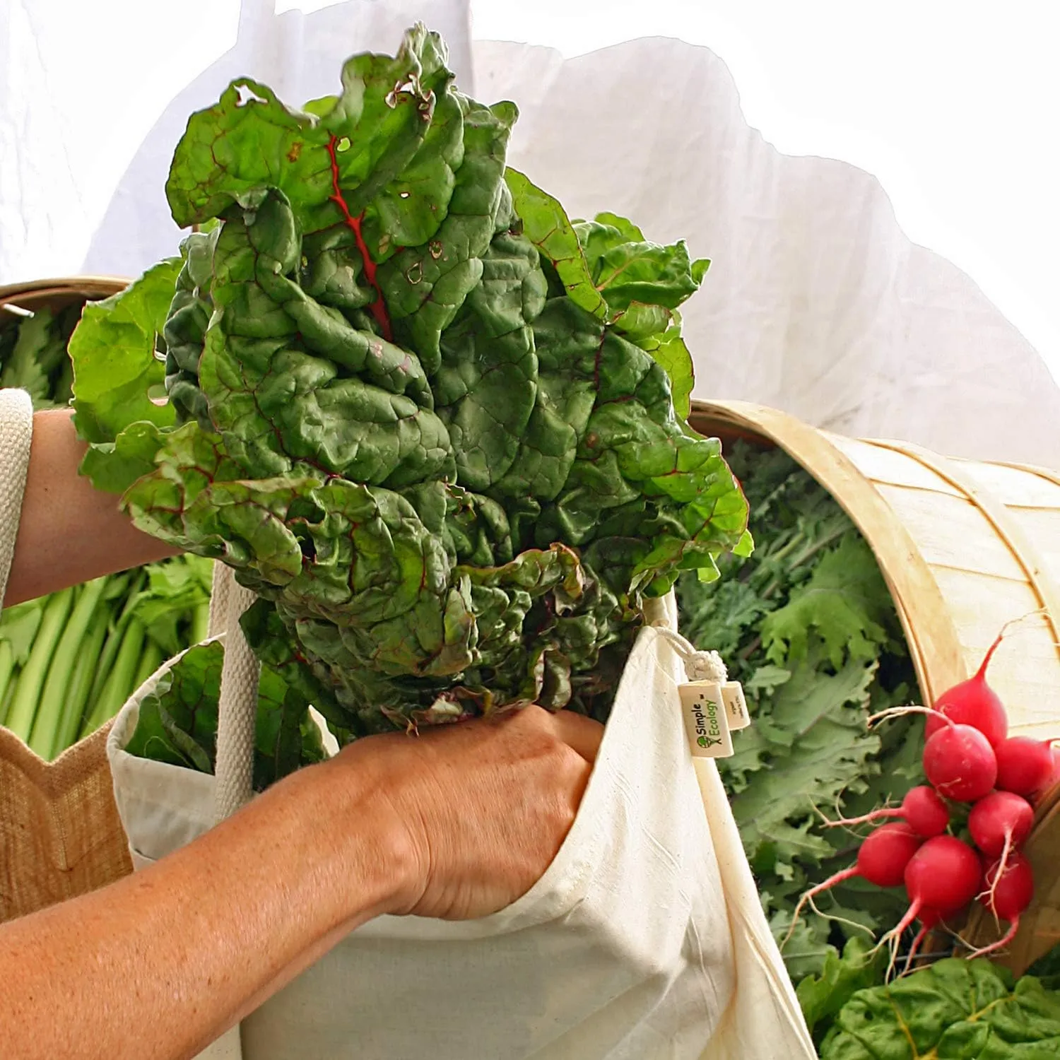 Reusable Grocery Produce Shopping and Storage Bags, Organic Cotton Muslin, Set of 10 (2 ea. XL, L, M, S, XS)