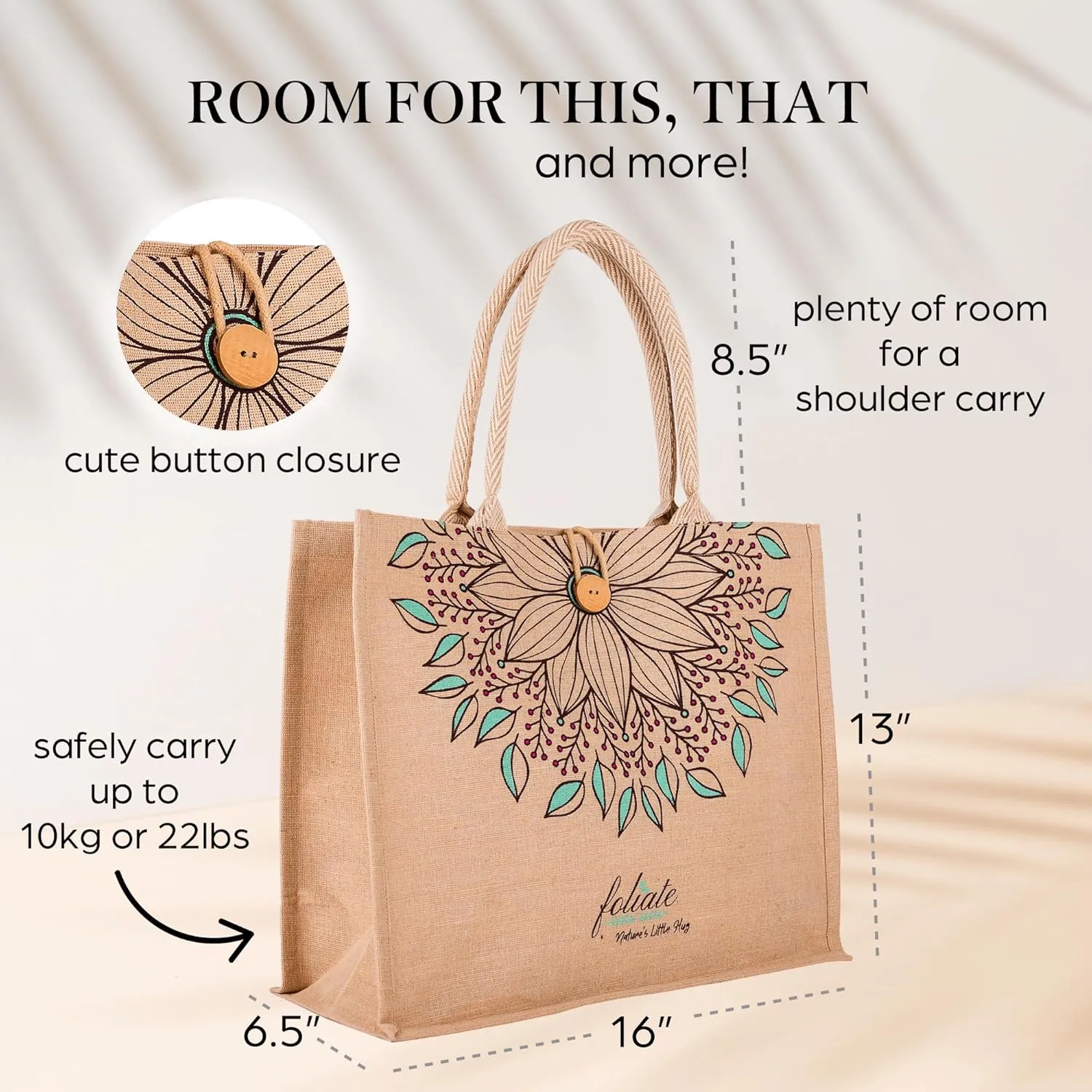 Reusable Juco Beach Tote Bag for Women - Waterproof Woven Cute Jute Gift Bag for Her Travel, Shopping, Everyday Use