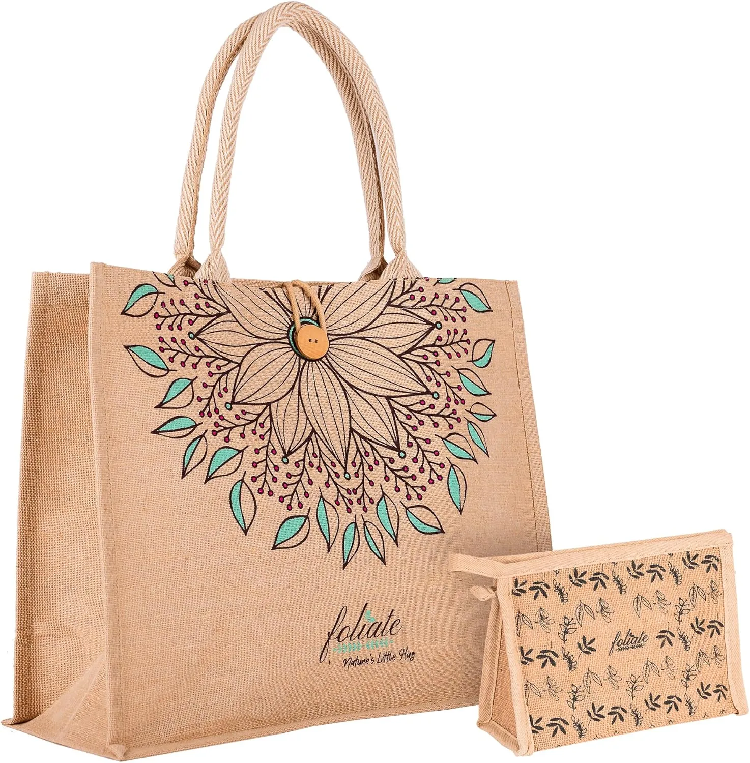 Reusable Juco Beach Tote Bag for Women - Waterproof Woven Cute Jute Gift Bag for Her Travel, Shopping, Everyday Use