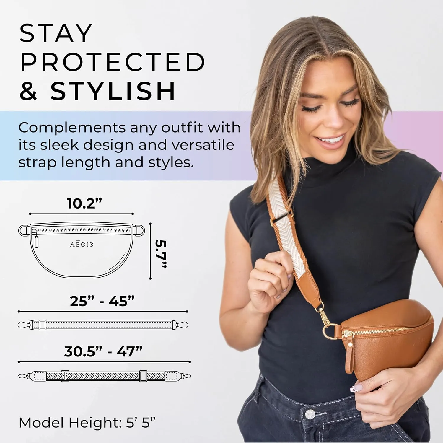 RFID Sling Bag for Women Anti-Theft E M F Crossbody Bag, Vegan Leather