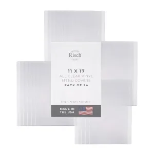 Risch Double-Sided All Clear Vinyl Menu Cover, Two-Sided 2 View Plastic Menu Holder, Slip in Top-Loading Cover, Wipeable, Reusable, 11” x 17”, 12-Gauge, Pack of 24