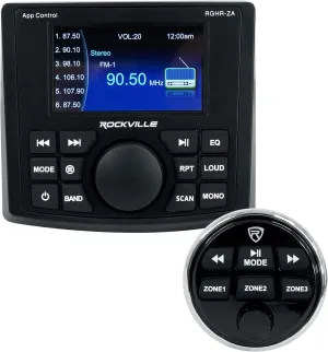 Rockville RGHR-ZA 72W 4 Zone Marine Gauge Hole Receiver, Bluetooth App Control, Wired Remote, IP66 Waterproof, Perfect for Boats and Marine Audio Systems