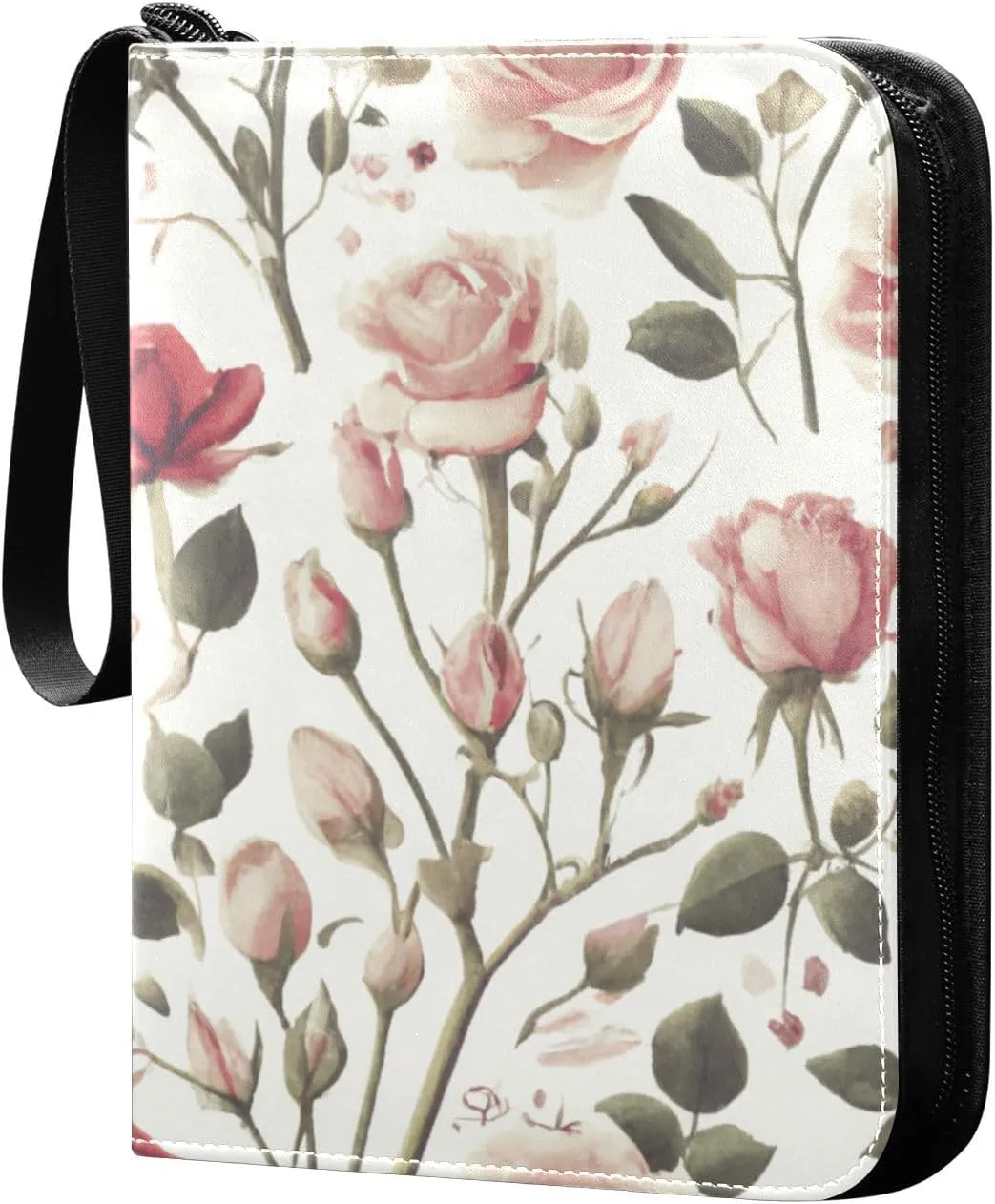 Romantic Rosebud Card Binder 4 Pocket Trading Card Album Fits 400 Sports/Game Cards, PU Cover 3 Ring Card Collection with 50 Removable Sleeves