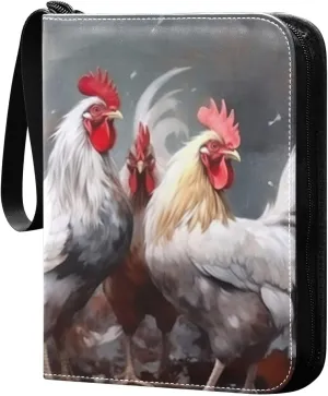 Rooster Painting Card Binder 4-Pockets, 400 Pockets Card Holder with 50 Removable Sleeves, Trading Card Collector Zipper Album Holder, Collector Album