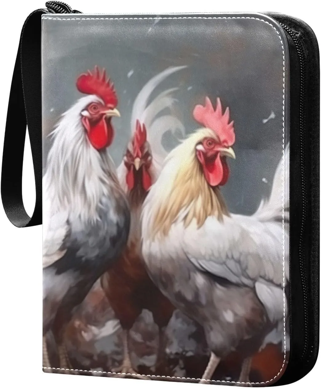 Rooster Painting Card Binder 4-Pockets, 400 Pockets Card Holder with 50 Removable Sleeves, Trading Card Collector Zipper Album Holder, Collector Album