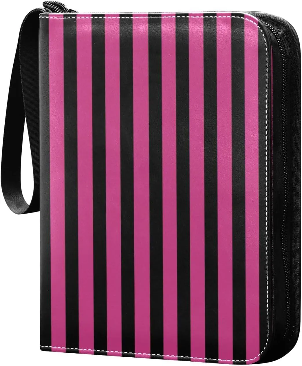 Rosy Red Black Stripes Card Binder 4 Pocket Trading Card Album Fits 400 Sports/Game Cards, PU Cover 3 Ring Card Collection with 50 Removable Sleeves