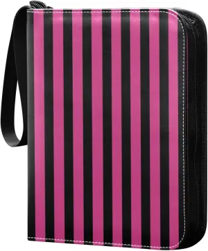 Rosy Red Black Stripes Card Binder 4 Pocket Trading Card Album Fits 400 Sports/Game Cards, PU Cover 3 Ring Card Collection with 50 Removable Sleeves