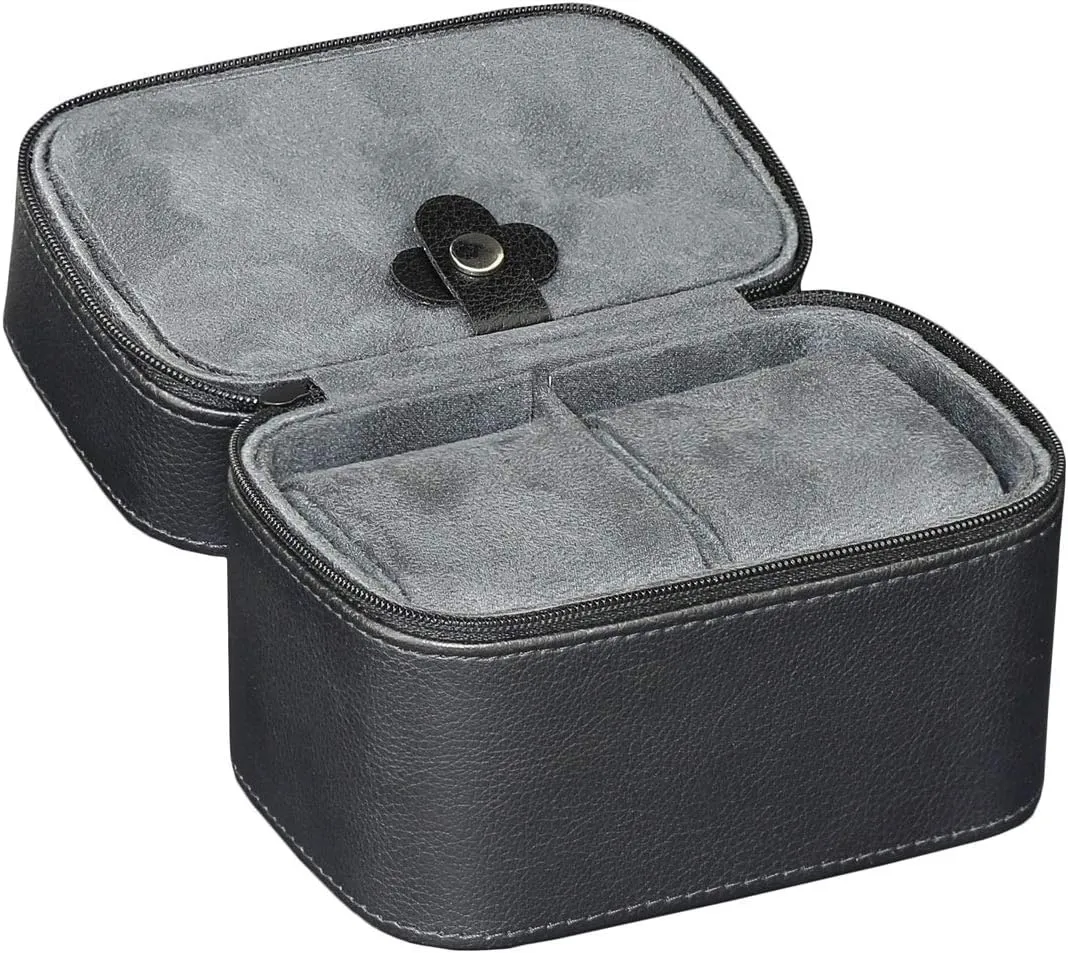ROTHWELL 2 Watch Travel Case Storage Organizer for 2 Watches | Tough Portable Protection w/Zipper Fits All Wristwatches & Smart Watches Up to 50mm (Black/Grey)
