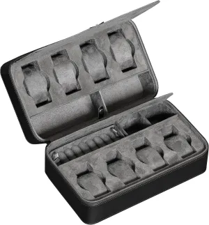 ROTHWELL 8 Watch Travel Case Storage Organizer for 8 Watches, Sunglasses, Rings & Cufflinks |Tough Portable Protection with Zipper Fits Most Wristwatches & Smart Watches Up to 50mm (Black/Grey)