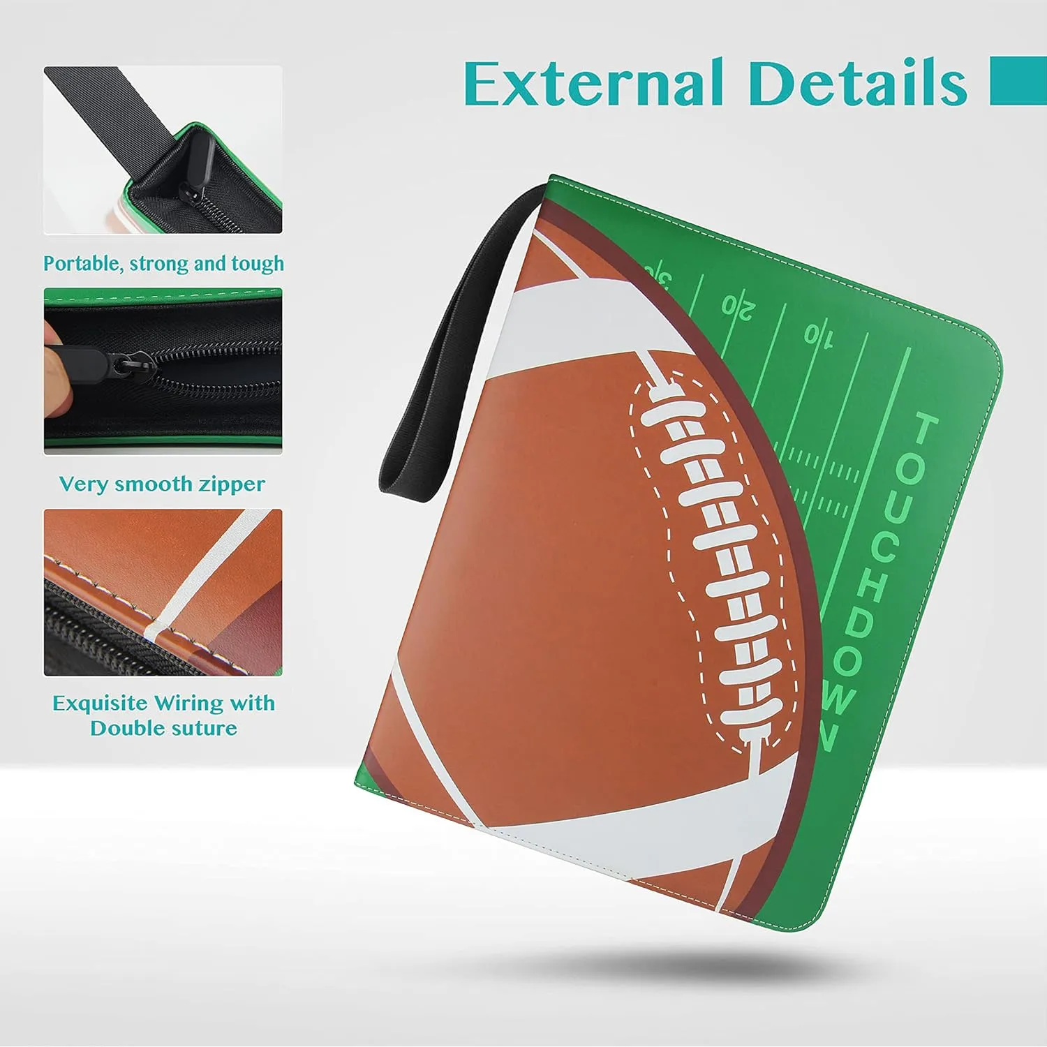 Rugby 900 Card Binder with 9 Pockets, Durable Waterproof PU Material, Acid Free Polypropylene Inner Sleeves, Suitable for All Trading Card Types