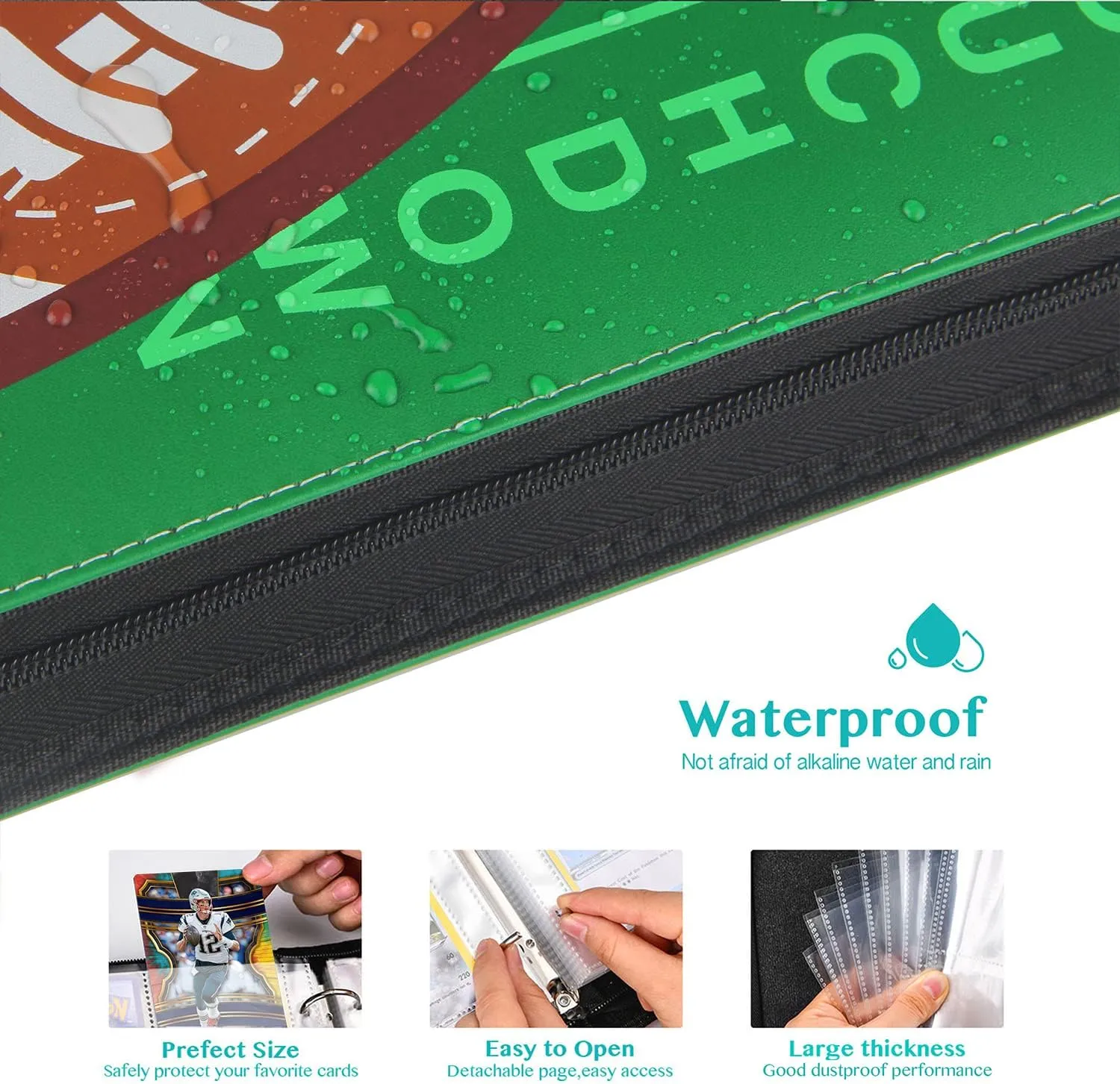 Rugby 900 Card Binder with 9 Pockets, Durable Waterproof PU Material, Acid Free Polypropylene Inner Sleeves, Suitable for All Trading Card Types