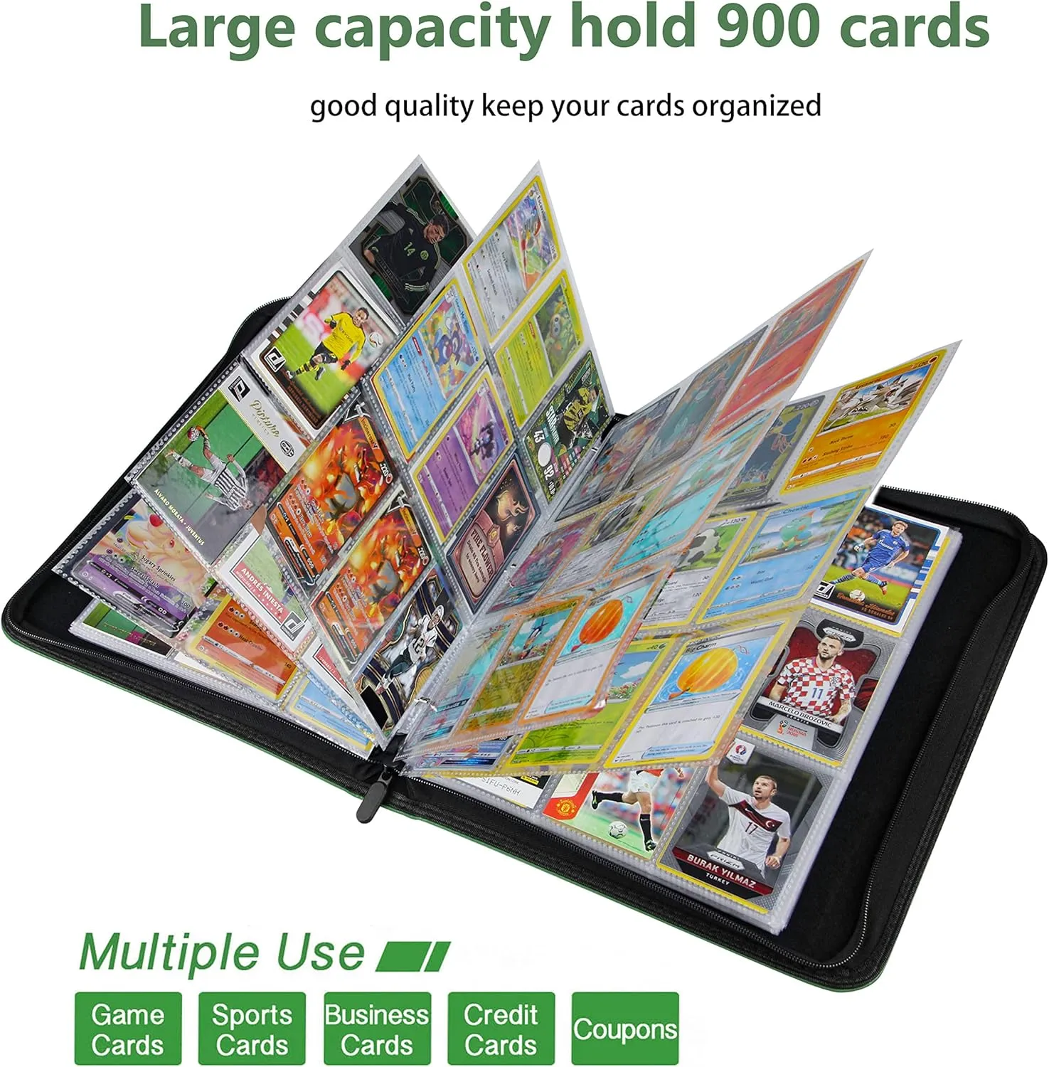 Rugby 900 Card Binder with 9 Pockets, Durable Waterproof PU Material, Acid Free Polypropylene Inner Sleeves, Suitable for All Trading Card Types