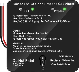 RV Carbon Monoxide & Propane Gas Alarm, Briidea Dual LP/CO Alarm, Separate LED Indicators, 100dB Loud, Early Warning Safety System, 12 VDC, Black