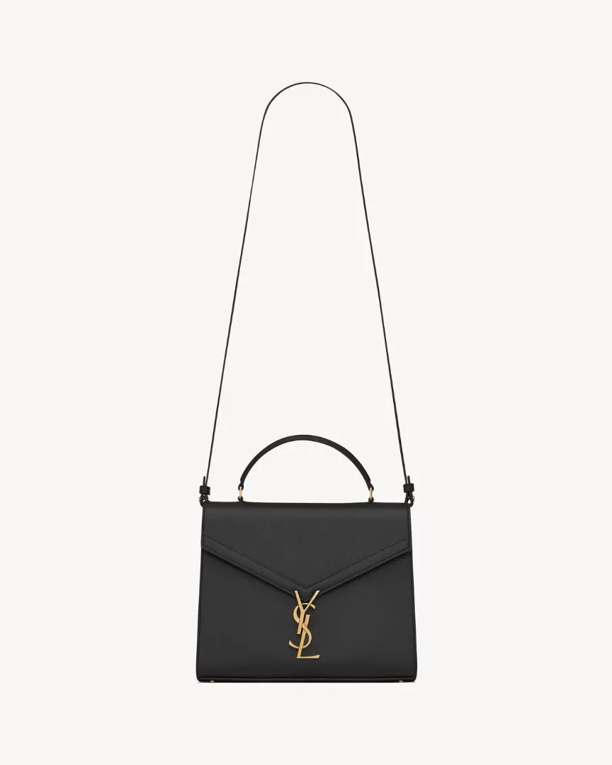 Saint Laurent Cassandra medium top handle bag in grain de poudre embossed leather, M