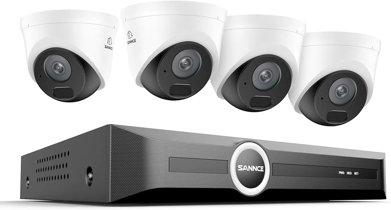 SANNCE 2K 3MP PoE Security System, 8CH 6MP Surveillance NVR with 4PCS 3MP HD Weatherproof Dome Cameras with H.265 Video Compression, Smart IR LED, APP Push Alert, Remote Access (No HDD)