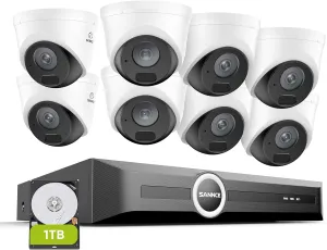 SANNCE 2K 3MP PoE Security System, 8CH 6MP Surveillance NVR with 8PCS 3MP HD Weatherproof Dome Cameras with H.265 Video Compression, Smart IR LED, APP Push Alert, Remote Access (1TB HDD)