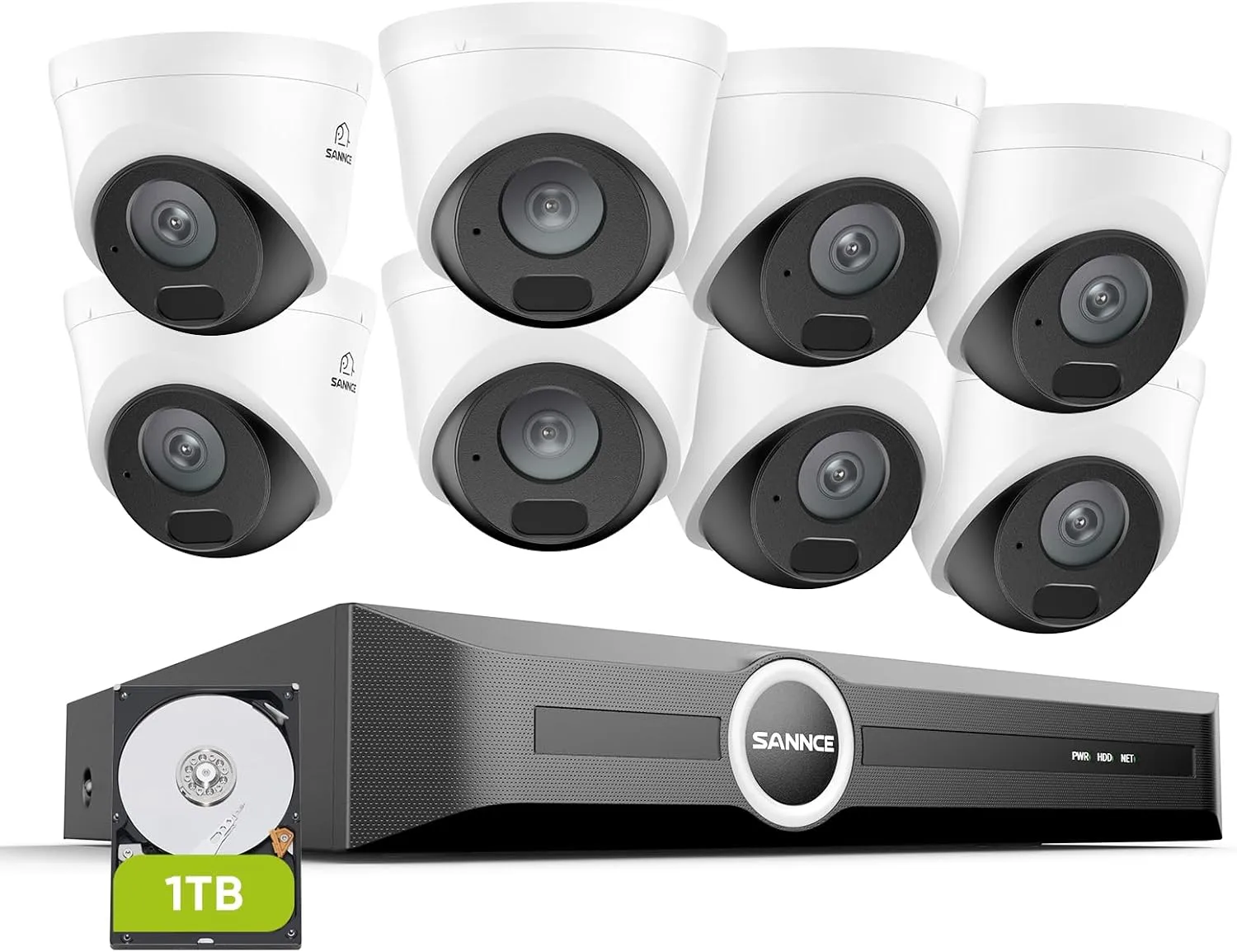 SANNCE 2K 3MP PoE Security System, 8CH 6MP Surveillance NVR with 8PCS 3MP HD Weatherproof Dome Cameras with H.265 Video Compression, Smart IR LED, APP Push Alert, Remote Access (1TB HDD)