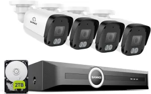 SANNCE 5MP PoE Security System, 8CH 6MP Surveillance NVR with 4PCS 5MP HD Weatherproof Bullet Cameras with H.265 Video Compression, Smart IR LED, APP Push Alert, Remote Access (2TB HDD)