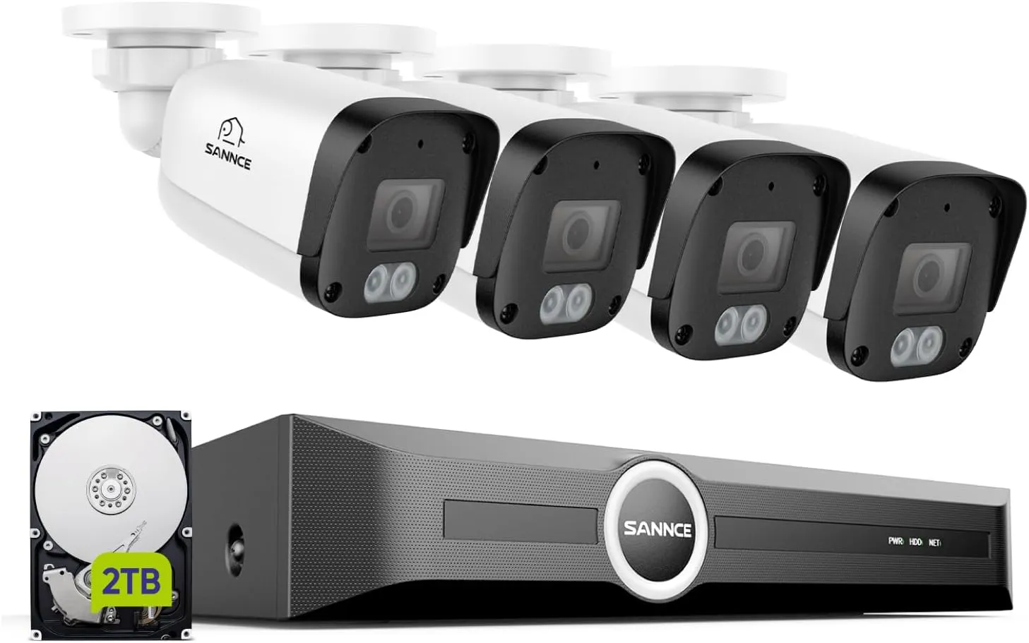 SANNCE 5MP PoE Security System, 8CH 6MP Surveillance NVR with 4PCS 5MP HD Weatherproof Bullet Cameras with H.265 Video Compression, Smart IR LED, APP Push Alert, Remote Access (2TB HDD)