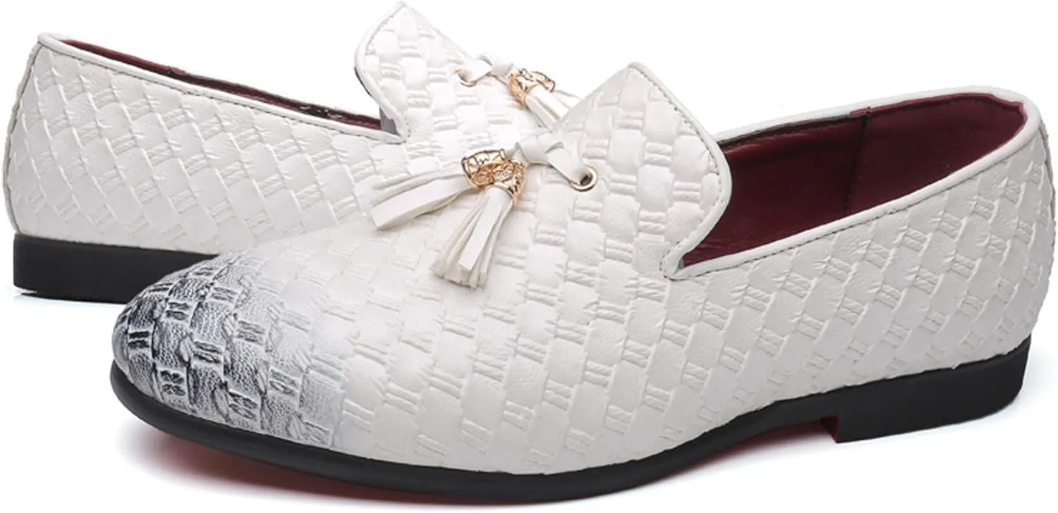 Santimon Mens Loafers Tassel Fringe Comfortable Casual Moccasins Woven Slip On Driving Wedding Prom Shoes