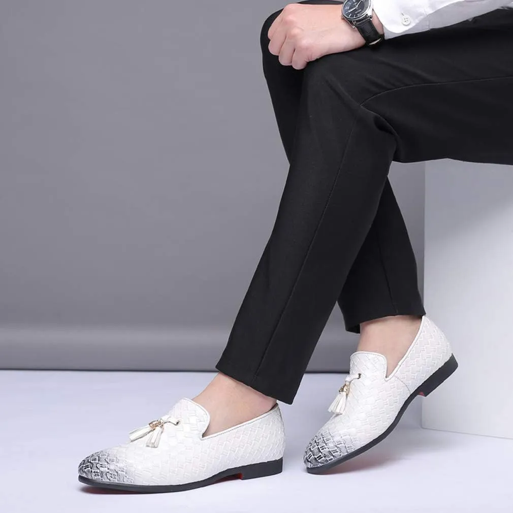 Santimon Mens Loafers Tassel Fringe Comfortable Casual Moccasins Woven Slip On Driving Wedding Prom Shoes