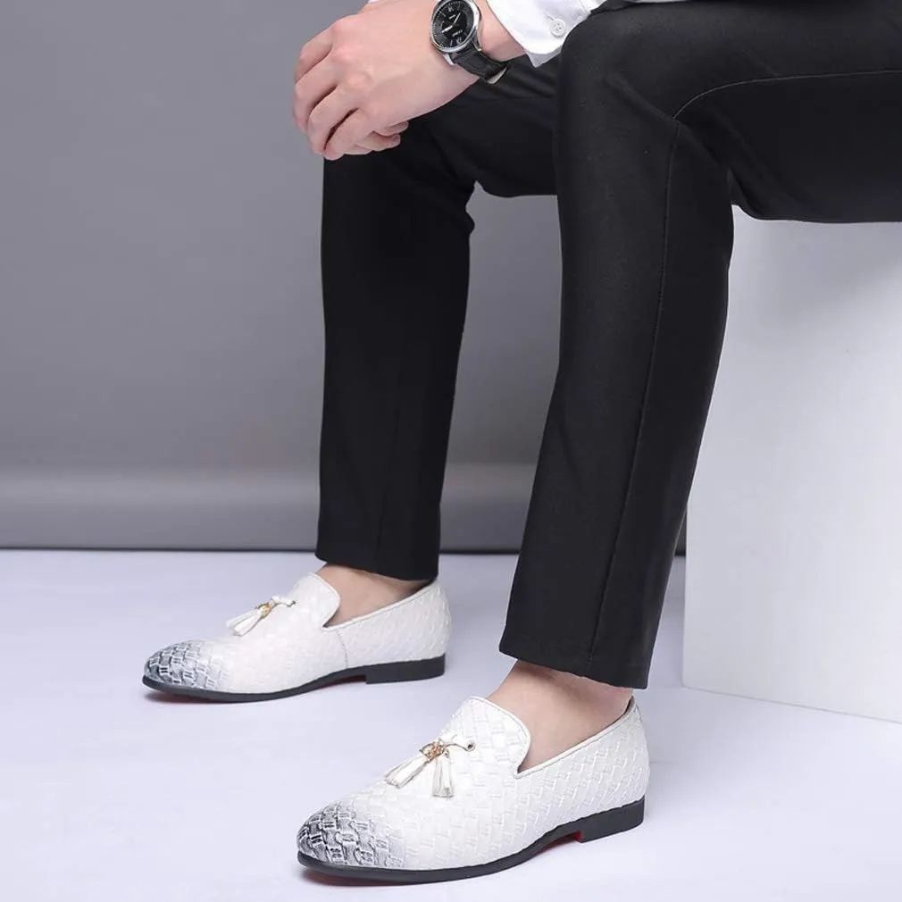 Santimon Mens Loafers Tassel Fringe Comfortable Casual Moccasins Woven Slip On Driving Wedding Prom Shoes