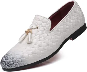 Santimon Mens Loafers Tassel Fringe Comfortable Casual Moccasins Woven Slip On Driving Wedding Prom Shoes