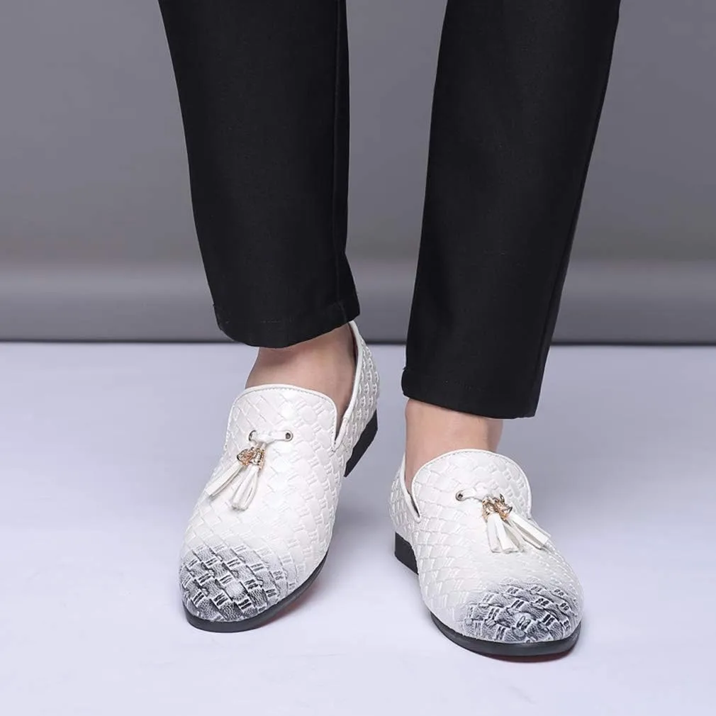 Santimon Mens Loafers Tassel Fringe Comfortable Casual Moccasins Woven Slip On Driving Wedding Prom Shoes