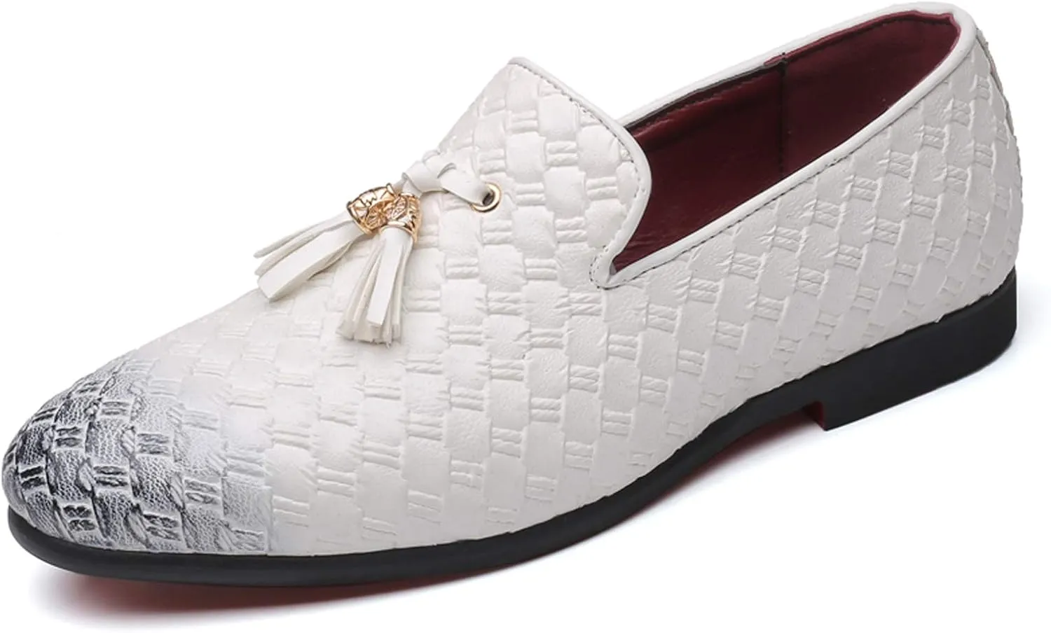 Santimon Mens Loafers Tassel Fringe Comfortable Casual Moccasins Woven Slip On Driving Wedding Prom Shoes
