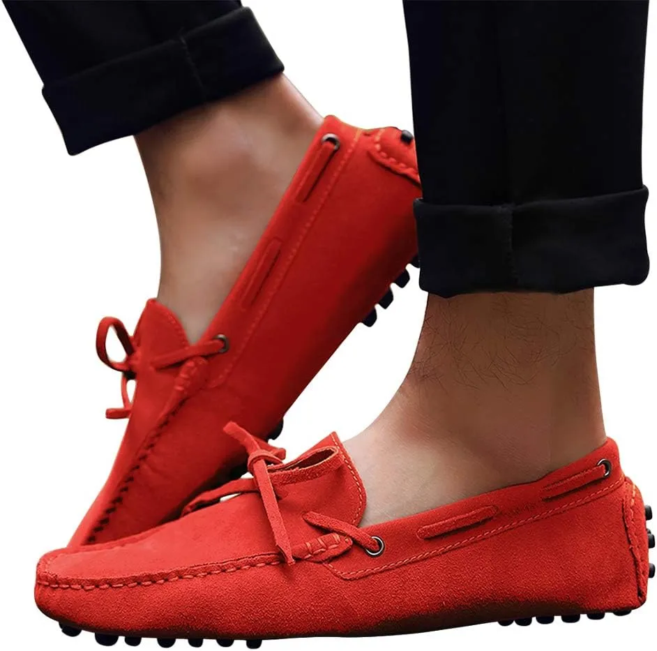 Santimon Men's Suede Leather Driving Walking Moccasins Loafer Lace Shoes