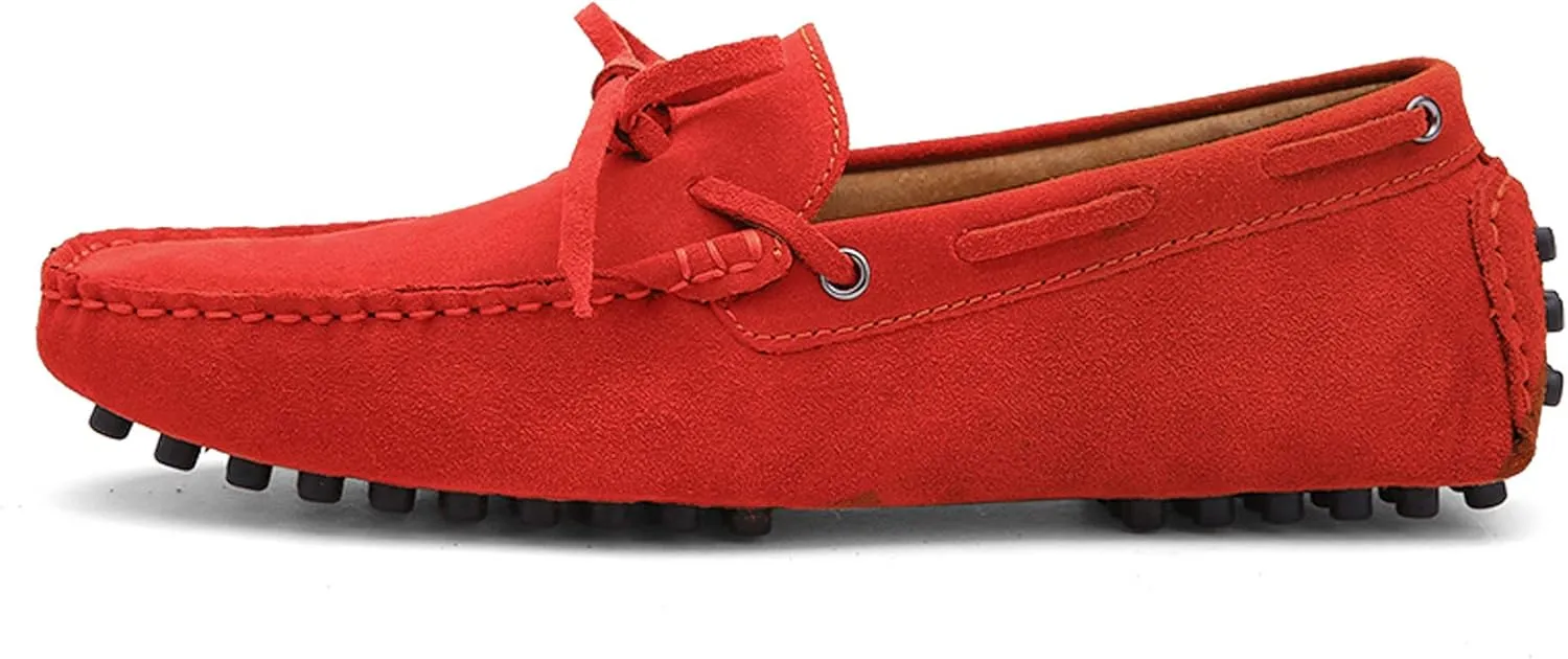 Santimon Men's Suede Leather Driving Walking Moccasins Loafer Lace Shoes