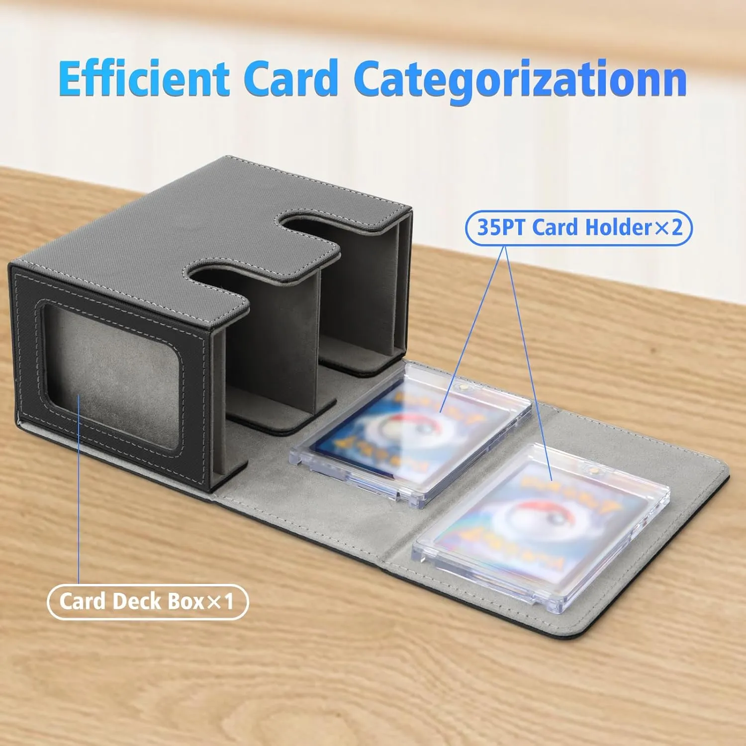 SANZIE Card Deck Box for MTG Commander Deck Box with 2 Toploaders 35PT fits 260  Single Sleeved Trading Cards TCG Box for Magic Game Cards (Black&Grey)