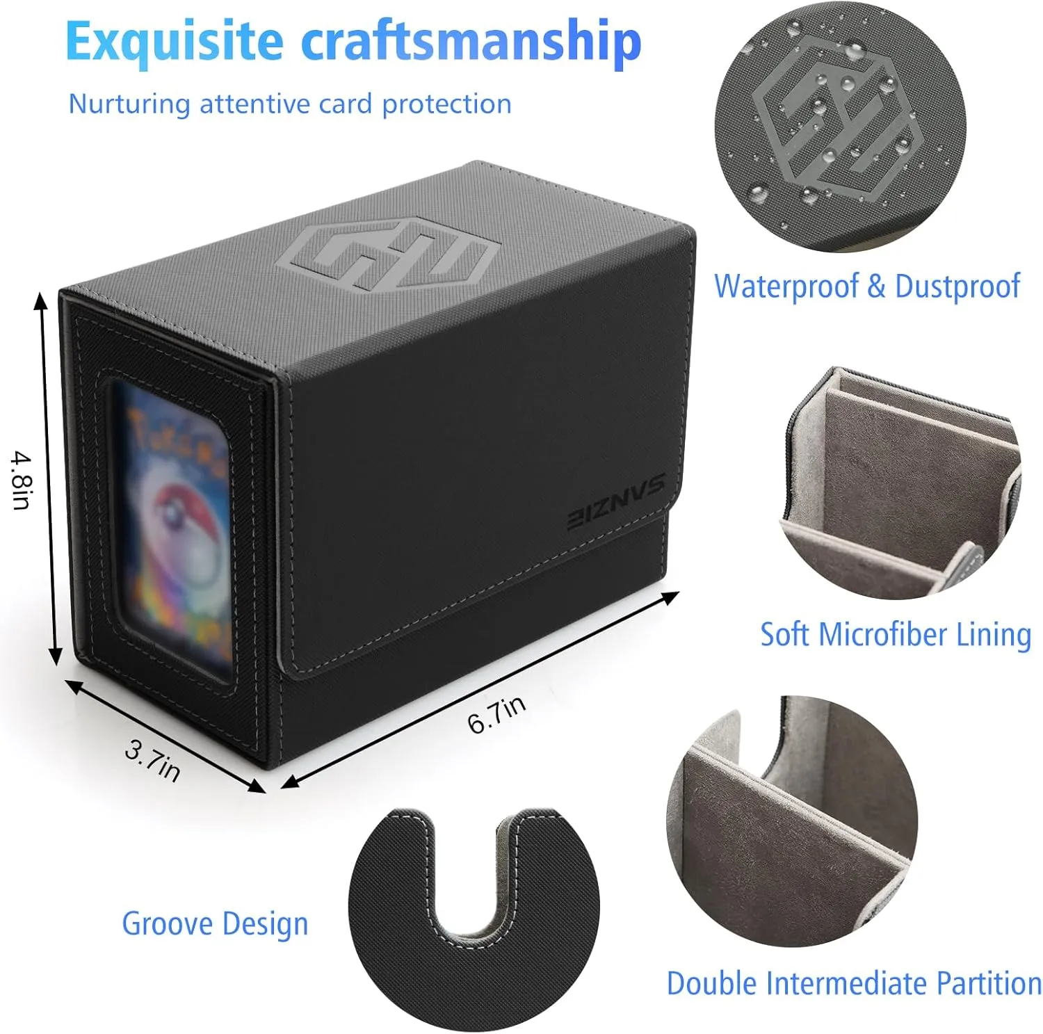 SANZIE Card Deck Box for MTG Commander Deck Box with 2 Toploaders 35PT fits 260  Single Sleeved Trading Cards TCG Box for Magic Game Cards (Black&Grey)