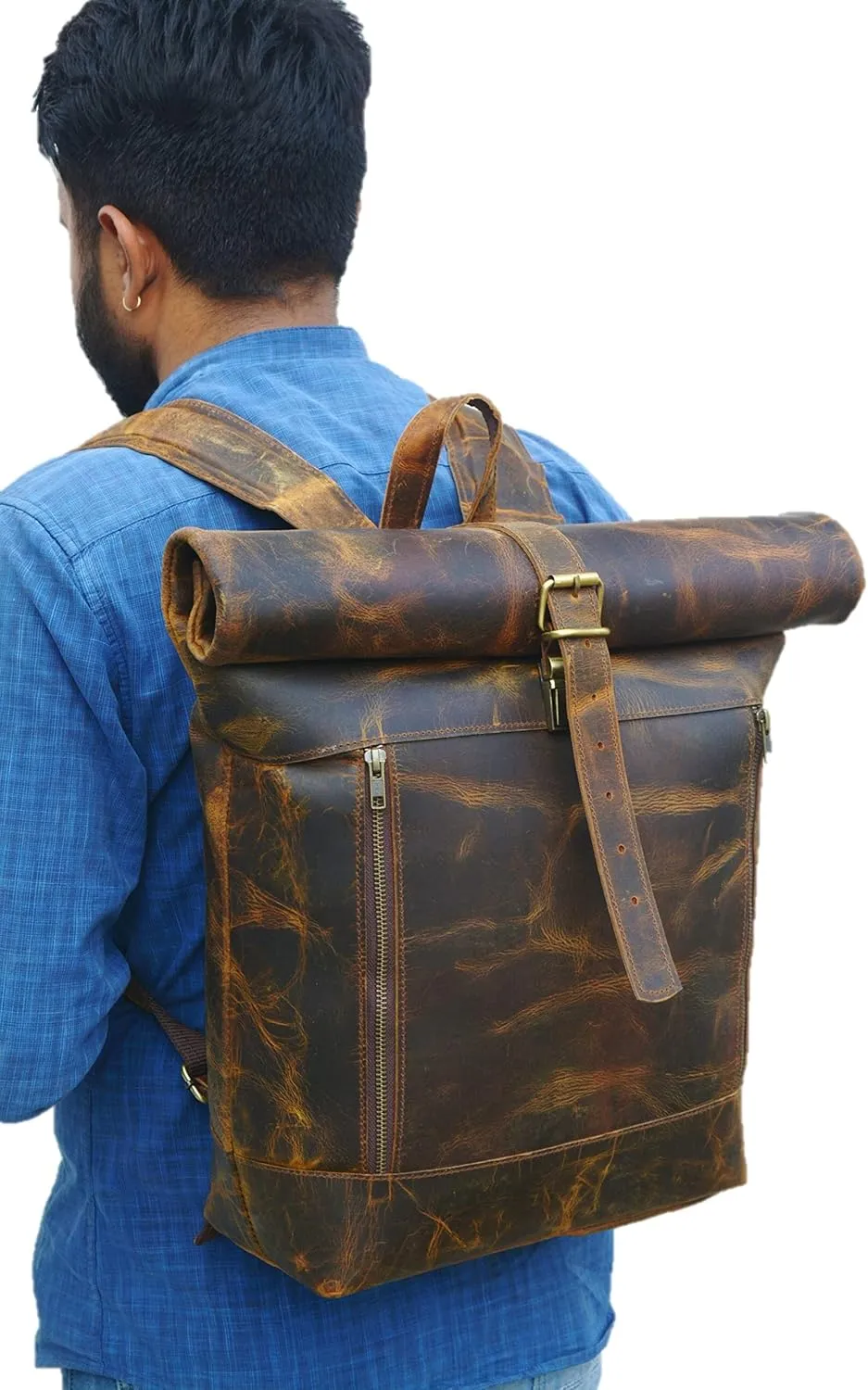Satchel And Fable Leather Travel Laptop Backpack 17 Inch Vintage Shoulder Bag Unisex