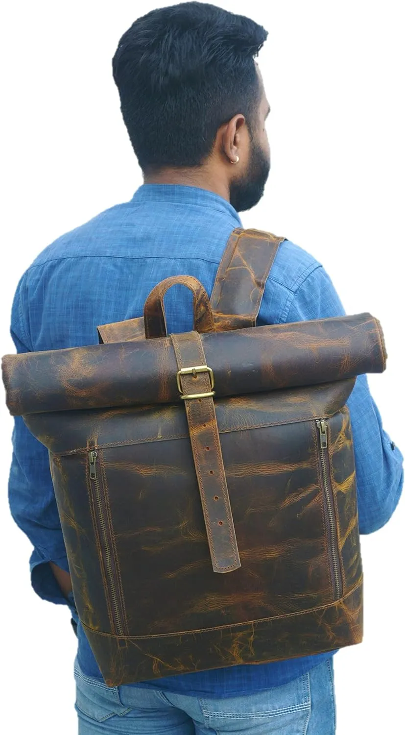 Satchel And Fable Leather Travel Laptop Backpack 17 Inch Vintage Shoulder Bag Unisex