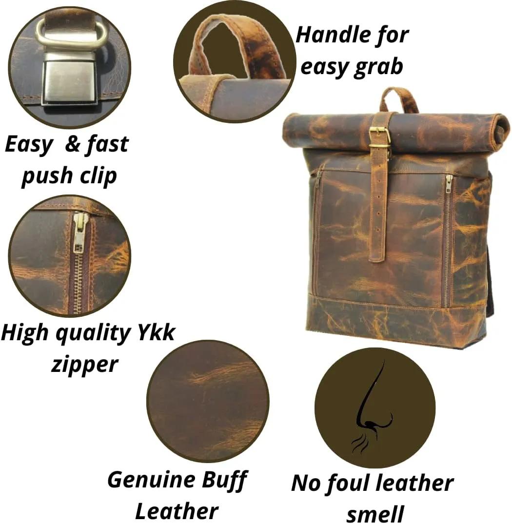 Satchel And Fable Leather Travel Laptop Backpack 17 Inch Vintage Shoulder Bag Unisex