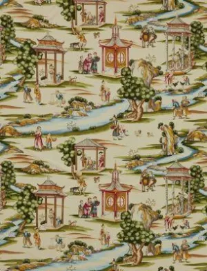 Scalamandre Shanghai Cotton Print Multi On Tea Stain Fabric