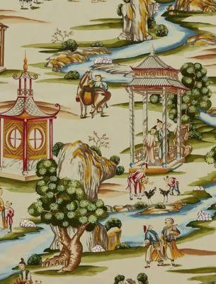 Scalamandre Shanghai Cotton Print Multi On Tea Stain Fabric