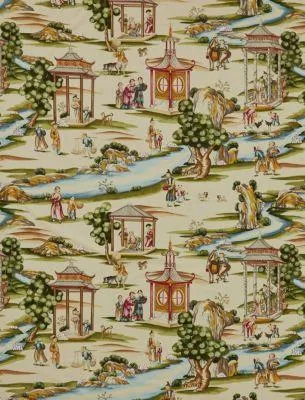 Scalamandre Shanghai Cotton Print Multi On Tea Stain Fabric