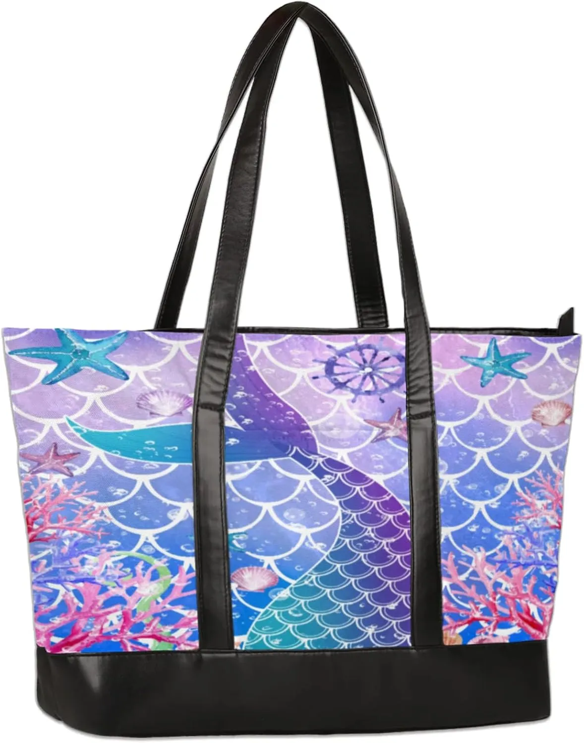 Scale Fishtail Starfish Laptop Tote Bag for Women Lightweight Work Purse with Multiple Compartments Fits 13-15.6 Inch Laptop Tablet Shoulder Bag for Office Travel Daily Use