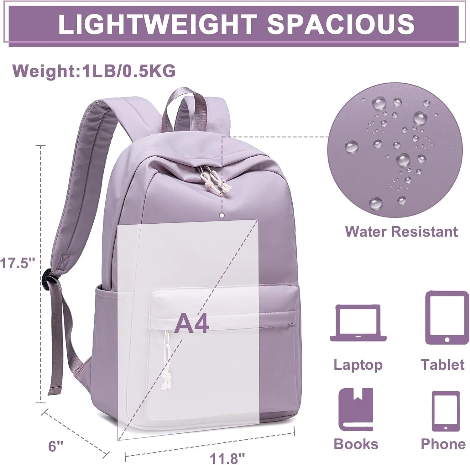 School Backpack for Teen Girls Women Laptop Backpack College Bookbags Middle School Travel Work Commuter Back Pack（Dark purple）