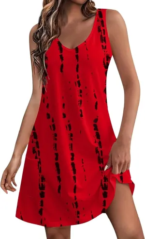 Scoop Neck Sleeveless Dresses for Women Summer with Pockets Spring Fashion Graphic Classic School Comfort Sundress